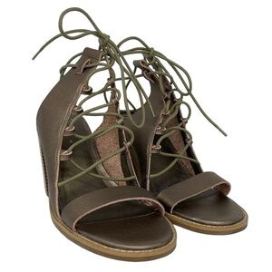 Free People Heels Women's 11 Bronze Gold Lace Up Open Toe Gladiator Pumps